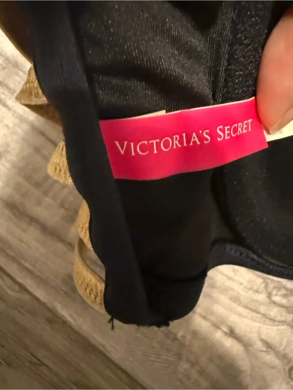 Victoria's Secret Black Bandeau Bikini Top with Gold Rhinestones